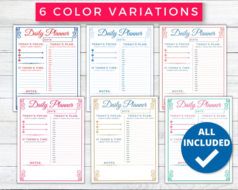 Printable Daily Planner, Daily Schedule & To-Do List,  Daily Goal Planner Organizer, Simple Productivity Planner
