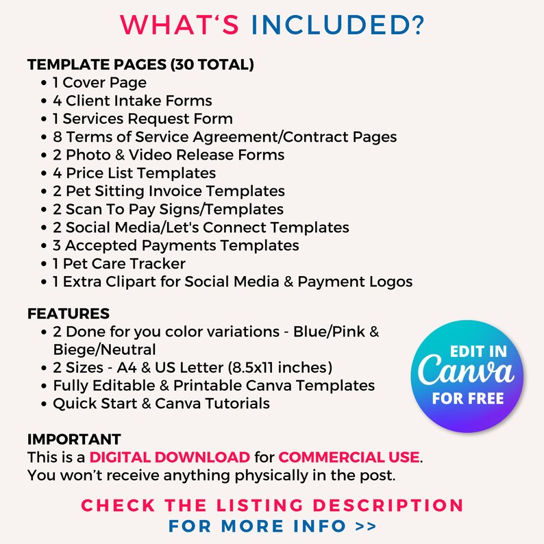 Pet Sitter Instructions, Pet Sitter Notes, Pet Sitter Form, Pet Sitter