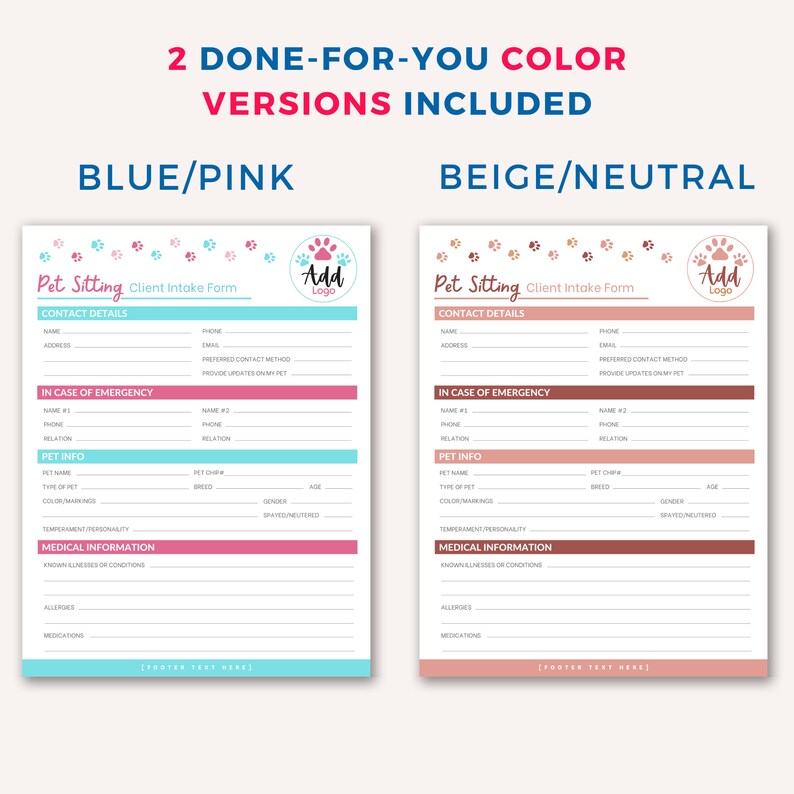 Pet Sitter Contract Agreement & Client Intake Forms for a Pet Sitting Business