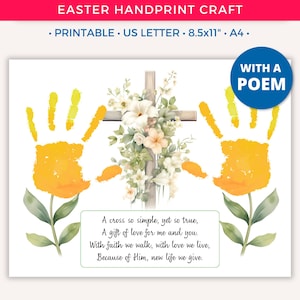 Easter Handprint Art Craft for Kids, Easter Printable He is Risen Keepsake Art, Baby Toddler Preschool Kindergarten, Sunday School Bible D