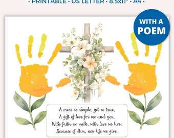 Easter Handprint Art Craft for Kids, Easter Printable He is Risen Keepsake Art, Baby Toddler Preschool Kindergarten, Sunday School Bible D