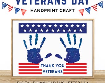 Veterans Day Handprint Art Bundle, Veterans Day Handprint Craft, Patriotic Activity For Kids Toddler Preschool, Military Appreciation Gift A