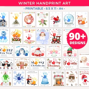 Winter Handprint Craft Bundle, Winter Handprint Art Printable for Toddler Kids Baby, Christmas Handprint Gift Preschool Daycare Activity