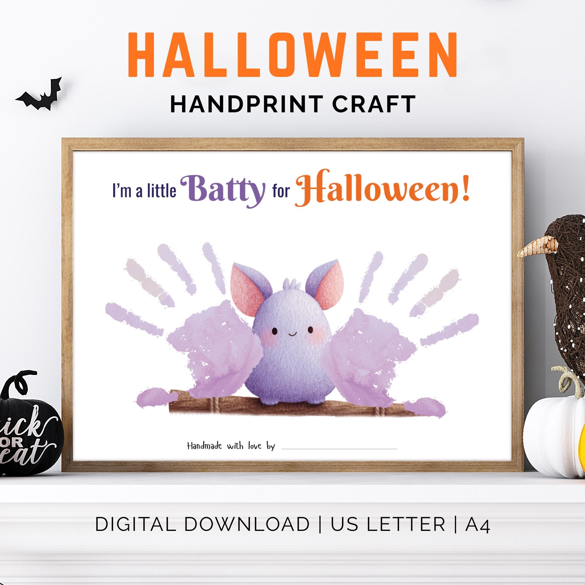 Halloween Handprint Art, Halloween Handprint Craft, Bat Handprint…