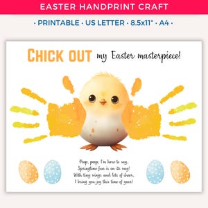 Easter Handprint Art Craft, Spring Easter Chick Handprint, DIY Printable Crafts for Kids Baby Toddler Daycare Preschool Classroom Activity B