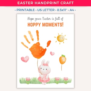 Easter Handprint Art Craft, Easter Bunny, Spring Handprint DIY Printable Crafts for Kids Baby Toddler Daycare Preschool Classroom Activity B