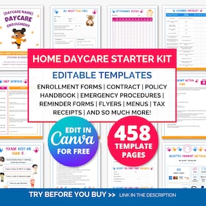 Daycare Starter Kit, Daycare Forms, Daycare Contract Template, Childcare Forms, Home Daycare Forms, Enrollment Paperwork Policies Preschool
