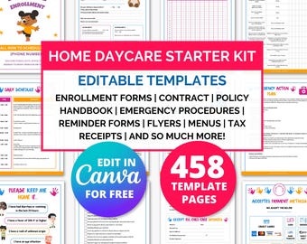 Daycare Starter Kit, Daycare Forms, Daycare Contract Template, Childcare Forms, Home Daycare Forms, Enrollment Paperwork Policies Preschool