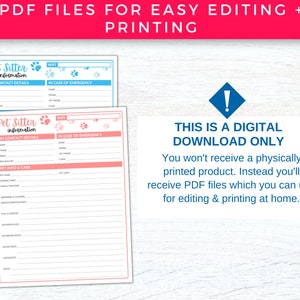 Pet Sitter Instructions for Pet Sitter Notes, Pet Sitter Form, Pet Sitter Planner, Pet Care Planner Printable, Pet Sitter Templates and Pet Sitting
