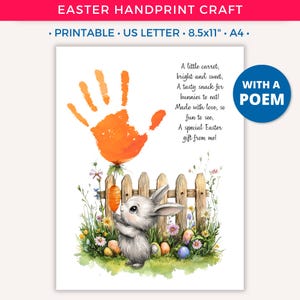 Easter Handprint Craft, Printable Easter Bunny Handprint Art for Kids Toddler Baby, Preschool Daycare Activity Keepsake Gift, Spring A