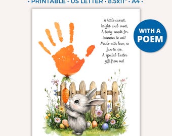Easter Handprint Craft, Printable Easter Bunny Handprint Art for Kids Toddler Baby, Preschool Daycare Activity Keepsake Gift, Spring A