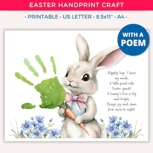 Ostern Handabdruck Art Craft, Osterhase Frühling Handabdruck, DIY druckbare Kunsthandwerk für Kinder Baby Kleinkind Kindergarten Vorschule Aktivität B
