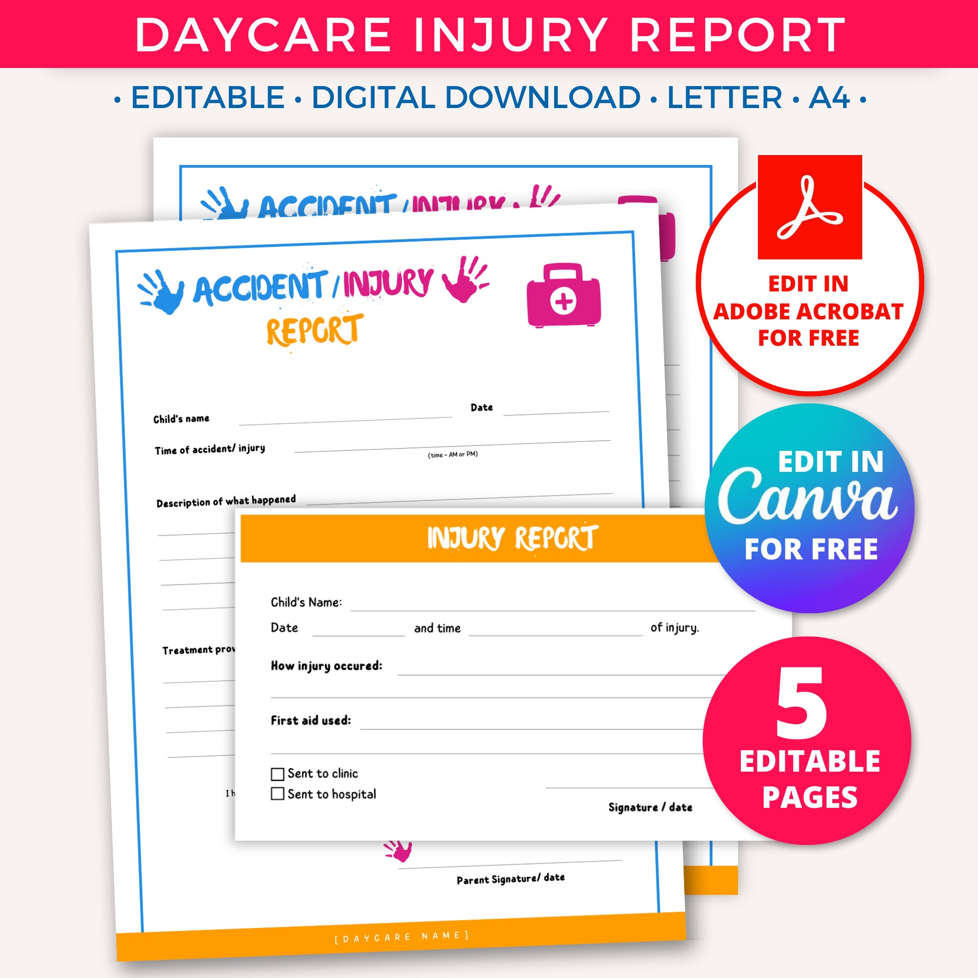 In Home Daycare Incident Report, Daycare Ouch Report Forms, Childcare Daily Report Paperwork, Accident Injury Boo Boo Report Printable Form