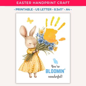 Easter Handprint Art Craft, Easter Bunny, Spring Handprint Flower Bouquet, DIY Printable Crafts for Kids Baby Toddler Mom Daycare Activity B
