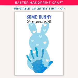 Arte de huellas de manos de conejito de Pascua, manualidad imprimible para niños, recuerdo para niños pequeños, actividades divertidas de Pascua, arte de huellas de manos, guardería preescolar C