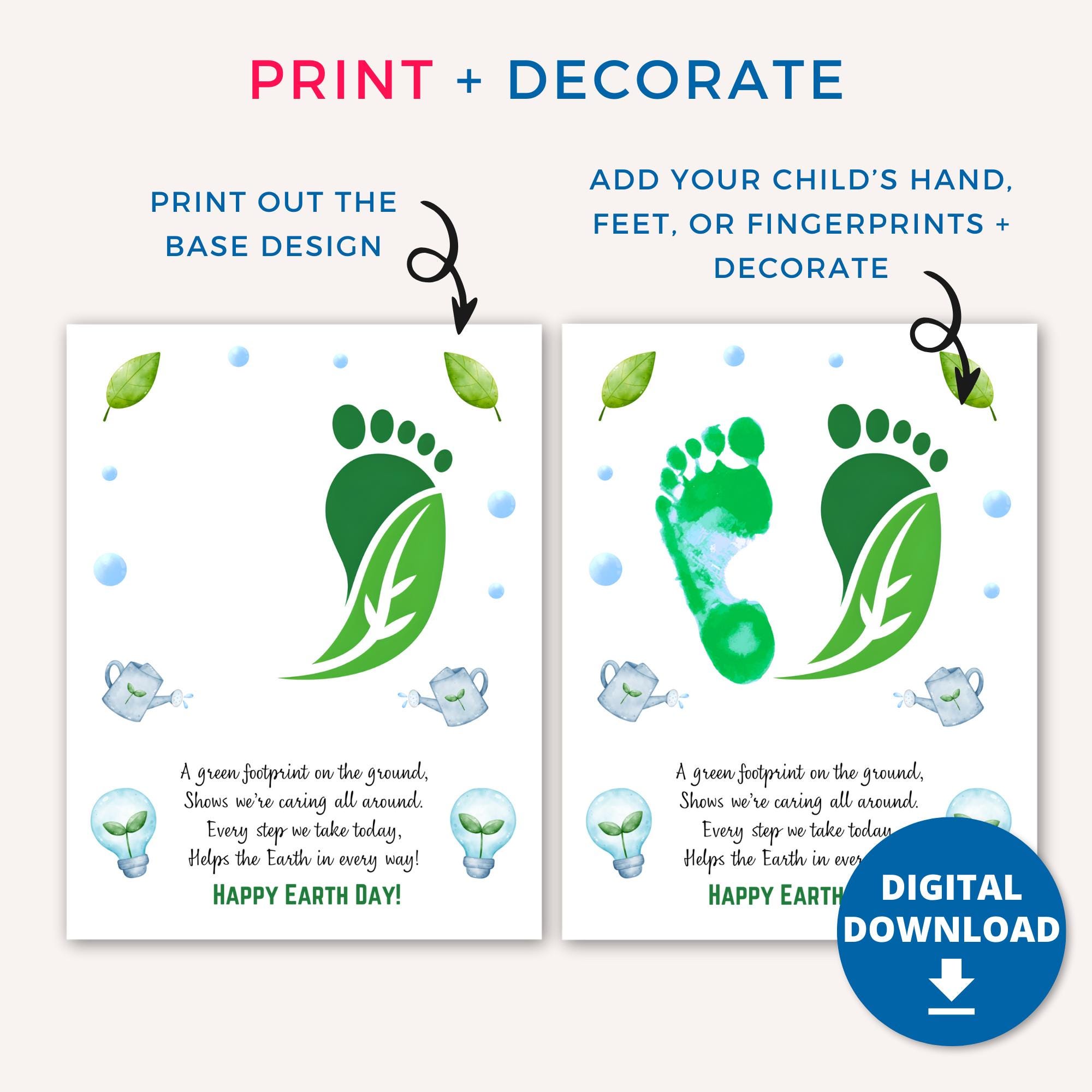 Earth Day Handprint Art Craft, Printable Earth Day Craft Activity for ...
