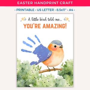 Arte con huellas de manos de Pascua, manualidad imprimible para niños, recuerdo para niños pequeños, actividades divertidas de primavera, arte creativo con huellas de manos, manualidad de Pascua para niños