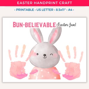Easter Handprint Craft, Printable Easter Bunny Handprint Art for Kids Toddler Baby, Preschool Daycare Activity Keepsake Gift, Fun Spring A