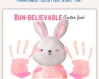 Easter Handprint Craft, Printable Easter Bunny Handprint Art for Kids Toddler Baby, Preschool Daycare Activity Keepsake Gift, Fun Spring A