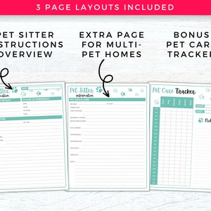 Pet Sitter Instructions for Pet Sitter Notes, Pet Sitter Form, Pet Sitter Planner, Pet Care Planner Printable, Pet Sitter Templates and Pet Sitting