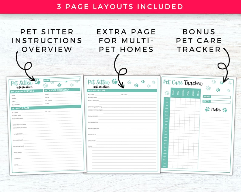 Pet Sitter Instructions for Pet Sitter Notes, Pet Sitter Form, Pet Sitter Planner, Pet Care Planner Printable, Pet Sitter Templates and Pet Sitting