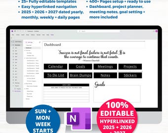 OneNote Template for Work, OneNote Planner 2026 2027 Professional OneNote Template, Digital OneNote Planner Template, Project Management