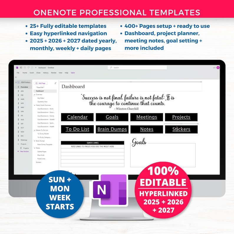 OneNote Template for Work, OneNote Planner 2025 2026 Professional OneNote Template, Digital OneNote Planner Template, Project Management