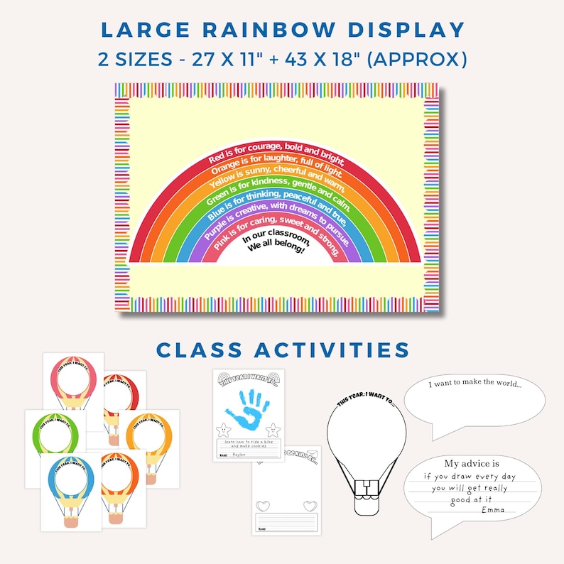 Welcome Back to School Bulletin Board Kit, Printable Rainbow Classroom ...