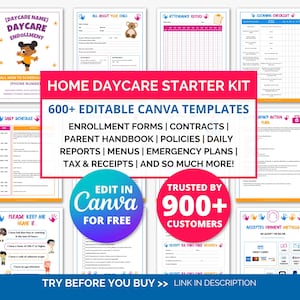 Home Daycare Starter Kit, Daycare Forms, Daycare Contract Template, Editable Childcare Forms, Enrollment Paperwork Policies Preschool
