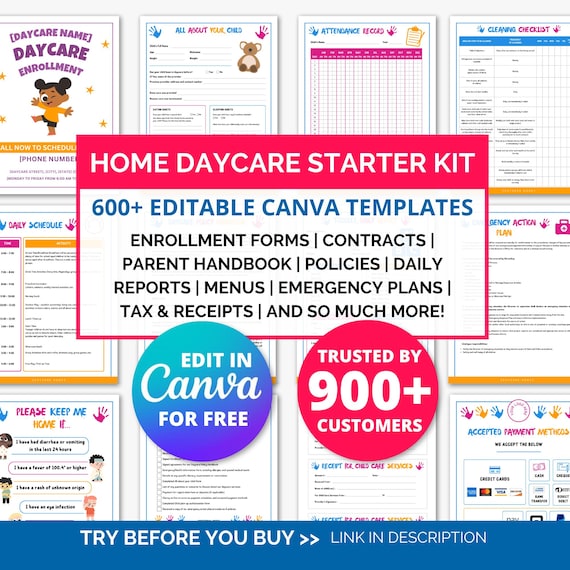 Daycare Starter Kit, Daycare Forms, Daycare Contract Template, Childcare Forms, Home Daycare Forms, Enrollment Paperwork Policies Preschool