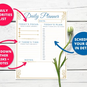 Printable Daily Planner, Daily Schedule & To-Do List,  Daily Goal Planner Organizer, Simple Productivity Planner