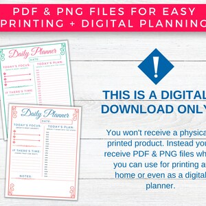 Printable Daily Planner, Daily Schedule & To-Do List,  Daily Goal Planner Organizer, Simple Productivity Planner