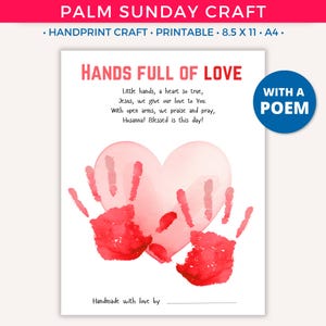 Palm Sunday Handprint Art Craft, Printable Kids Activity, Easter Bible DIY Keepsake for Toddlers Daycare Preschool Sunday School Holy Week C