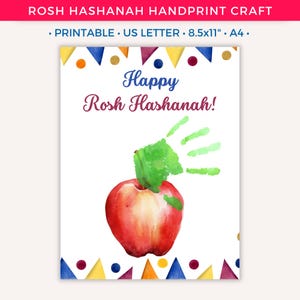 Roch Hachana, artisanat imprimable empreinte de main, art de l'empreinte de main de Shana Tova, cadeau du nouvel an juif pour enfant en bas âge, activités préscolaires à la garderie