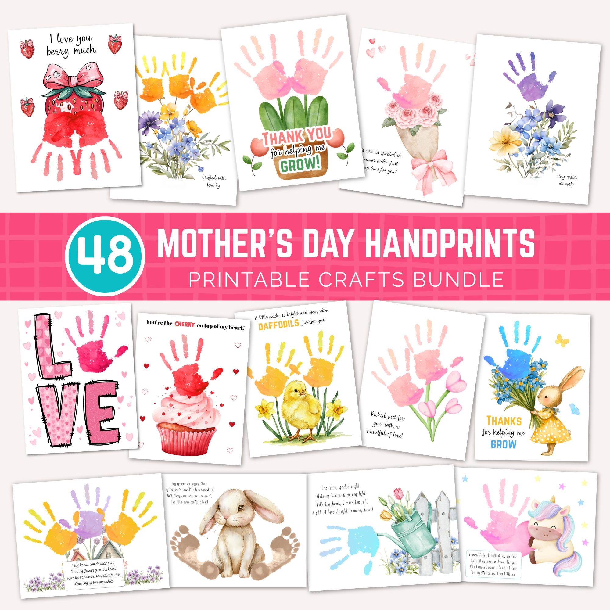 Printable Mothers Day Handprint Art Bundle, Footprint Craft Gift for ...
