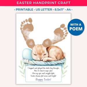 Easter Handprint Craft, Printable Easter Bunny Handprint Art for Kids Toddler Baby, Preschool Daycare Activity Keepsake Gift, Spring Poem A