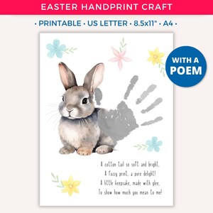 Easter Handprint Craft, Printable Easter Bunny Handprint Art for Kids Toddler Baby, Preschool Daycare Activity Keepsake Gift, Fun Spring A