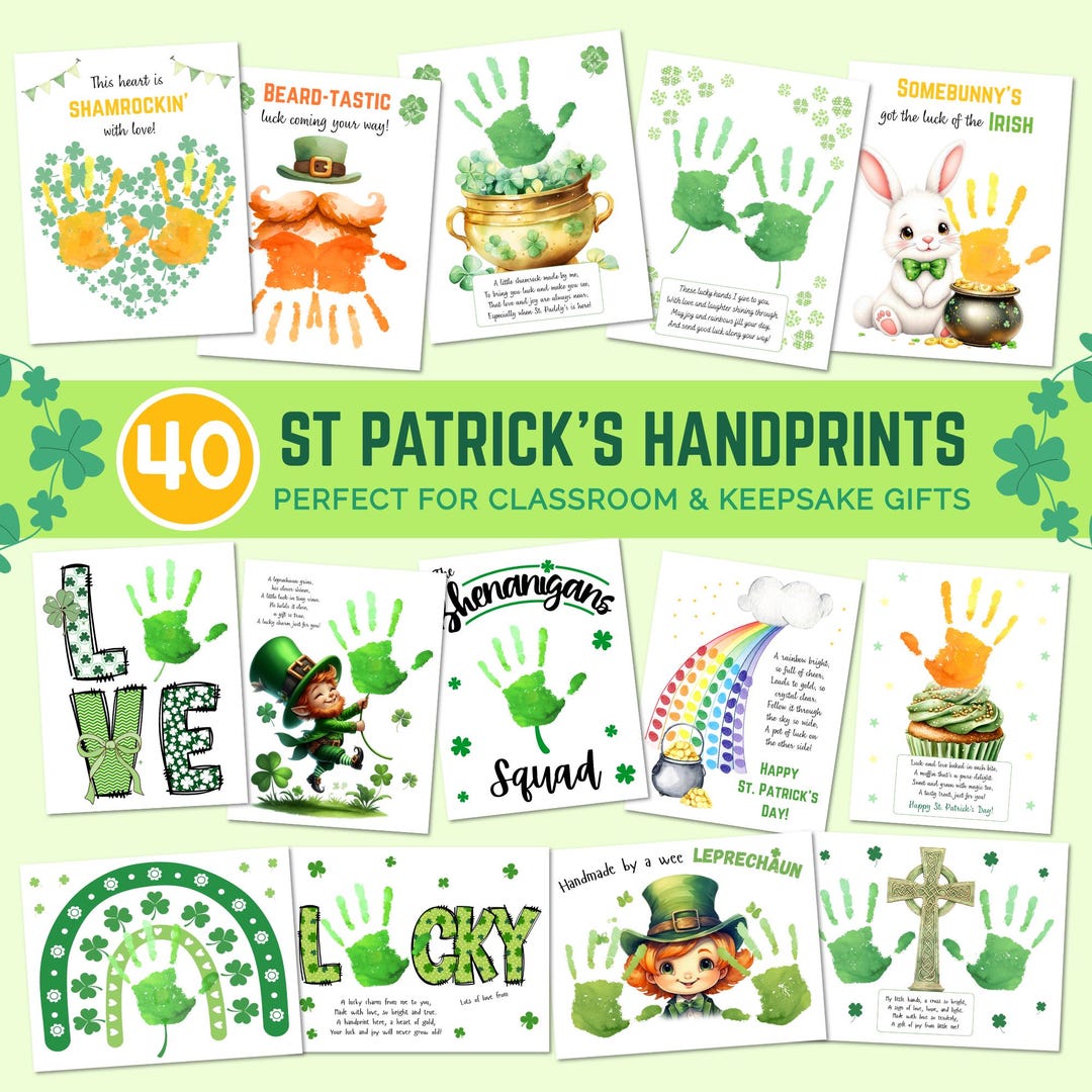 St Patricks Day Handprint Craft Bundle, Printable St Patrick Handprint ...