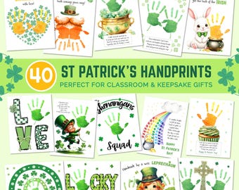 St Patricks Day Handprint Craft Bundle, Printable St Patrick Handprint Art for Kids Toddler Baby, Preschool Daycare Activity Keepsake Gift A