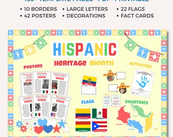 Hispanic Heritage Month Bulletin Board Kit, Hispanic Posters, Educational Posters, Teacher Resources, Classroom Decorations Latino Pride