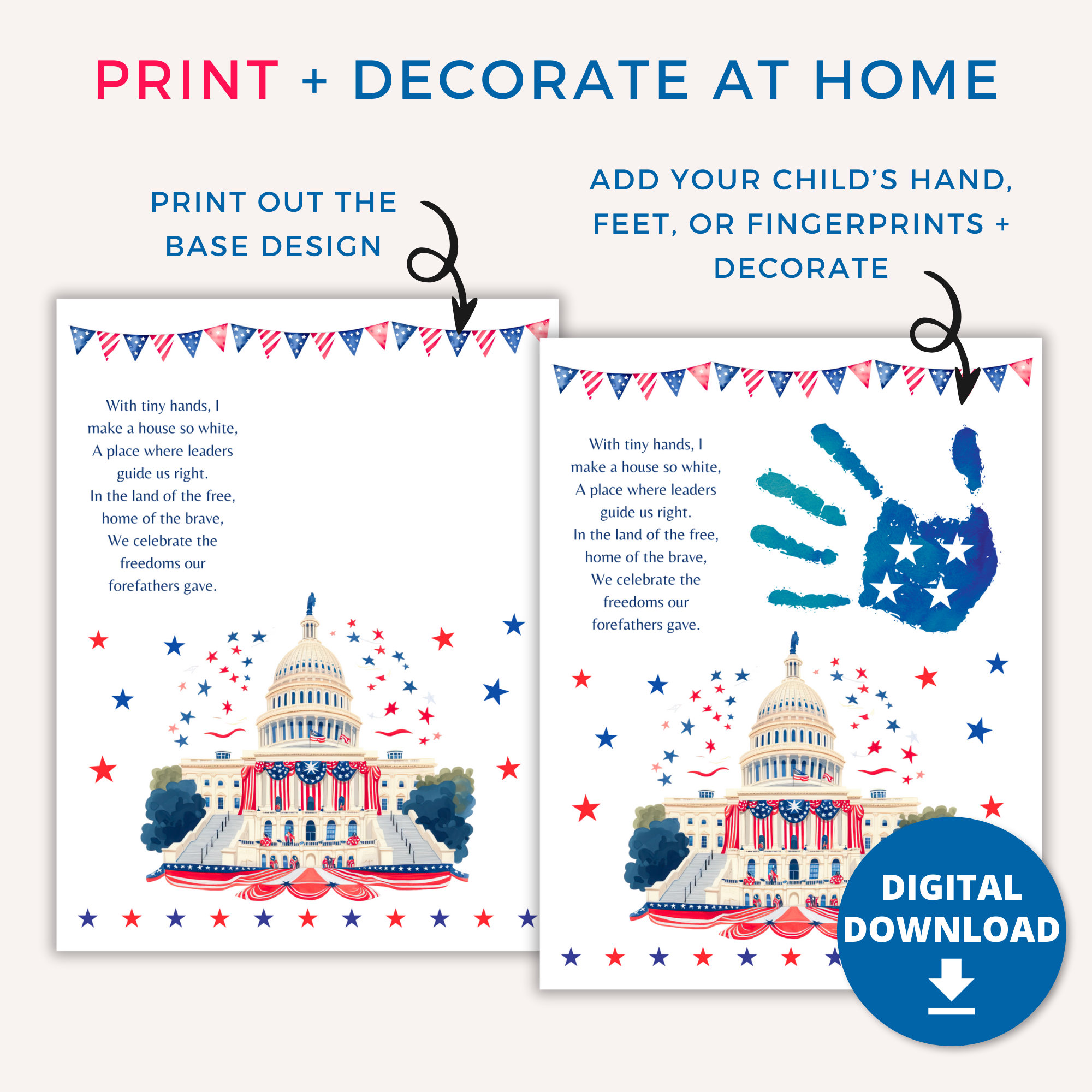 37 Easy & Fun Labor Day Crafts for Kids of All Ages 5 Labor Day Handprint Printable Craft, Patriotic Handprint Art,…