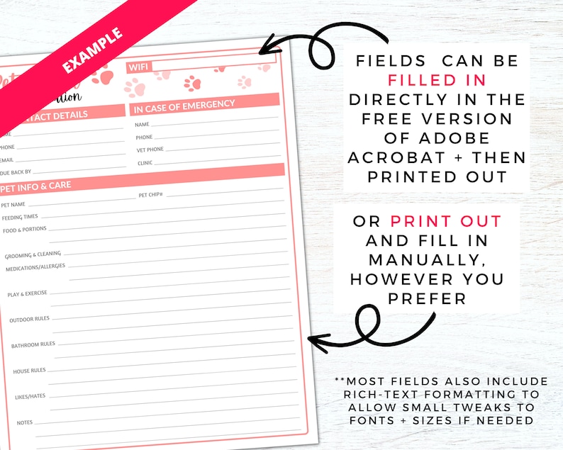 Pet Sitter Instructions for Pet Sitter Notes, Pet Sitter Form, Pet Sitter Planner, Pet Care Planner Printable, Pet Sitter Templates and Pet Sitting