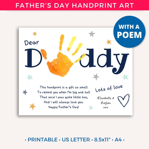 Fathers Day Handprint Printable Craft, Fathers Day Handprint Art, My Daddy Poem Gift for Dad Papa Sentimental Gift from Kids Toddler Baby