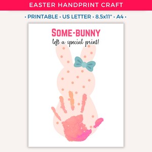 Easter Handprint Craft, Printable Easter Bunny Handprint Art for Kids Toddler Baby, Preschool Daycare Activity Keepsake Gift, Fun Spring A