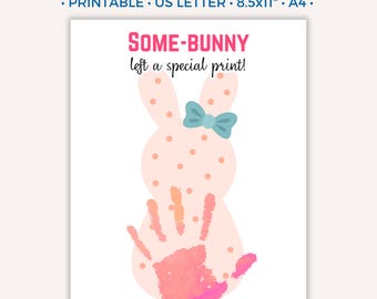Easter Handprint Craft, Printable Easter Bunny Handprint Art for Kids Toddler Baby, Preschool Daycare Activity Keepsake Gift, Fun Spring A