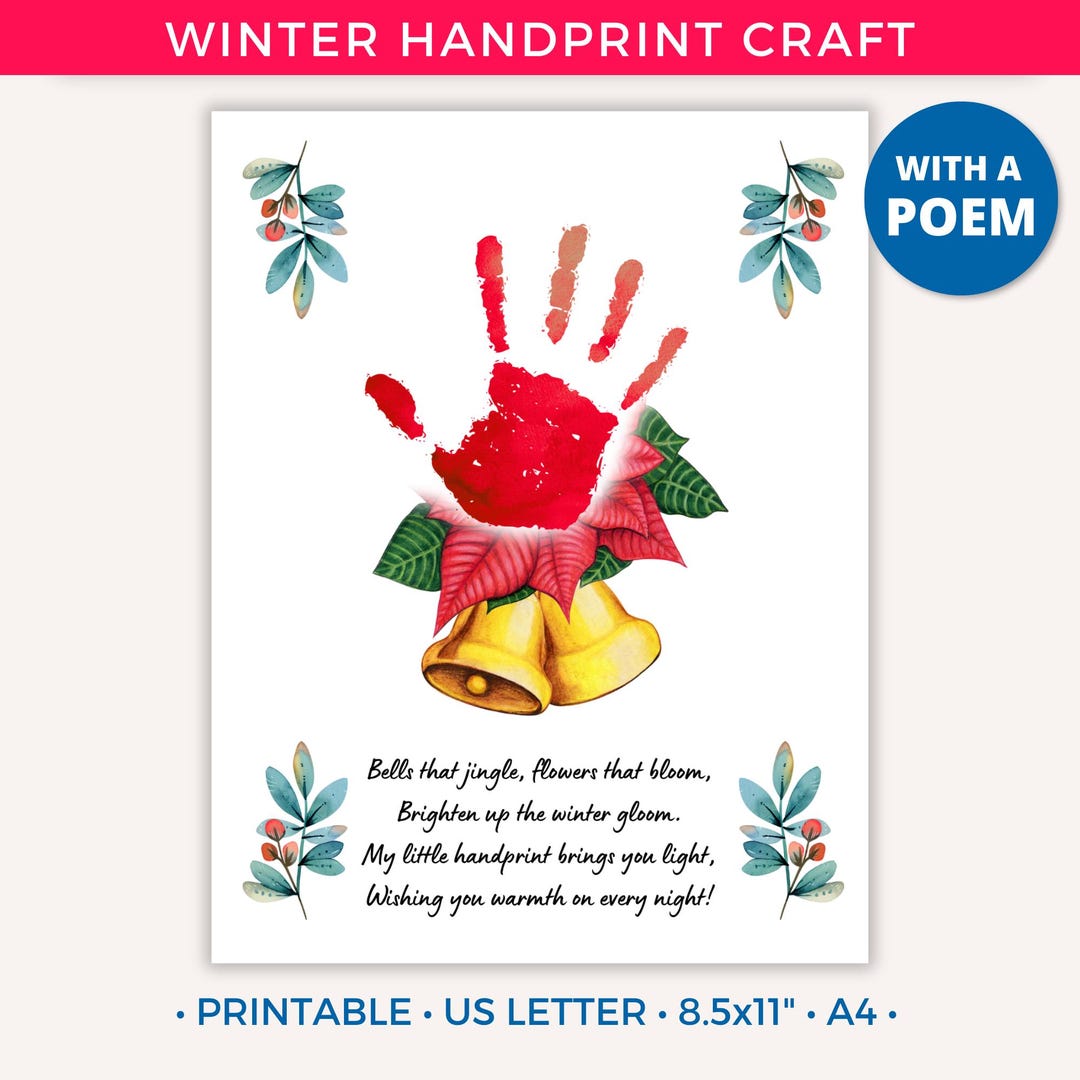 Handprint Bell Winter Handprint Art, Winter Handprint Craft Printable for Kids ...
