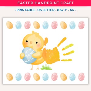 Easter Handprint Craft, Printable Easter Chick Handprint Art for Kids Toddler Baby, Preschool Daycare Activity Keepsake Gift, Fun Spring A