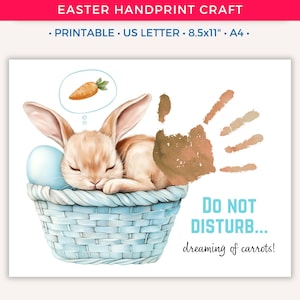 Easter Handprint Craft, Printable Easter Bunny Handprint Art for Kids Toddler Baby, Preschool Daycare Activity Keepsake Gift, Fun Spring A