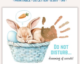 Easter Handprint Craft, Printable Easter Bunny Handprint Art for Kids Toddler Baby, Preschool Daycare Activity Keepsake Gift, Fun Spring A