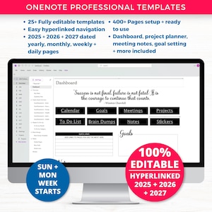 2025 OneNote Planner for Work, Professional OneNote Template, OneNote Planner Template, Project Management One Note Work Planner for Windows